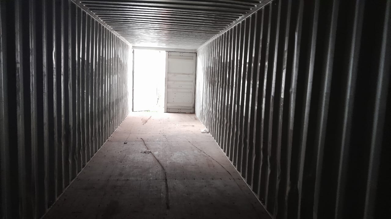 Container home exterior at sunset